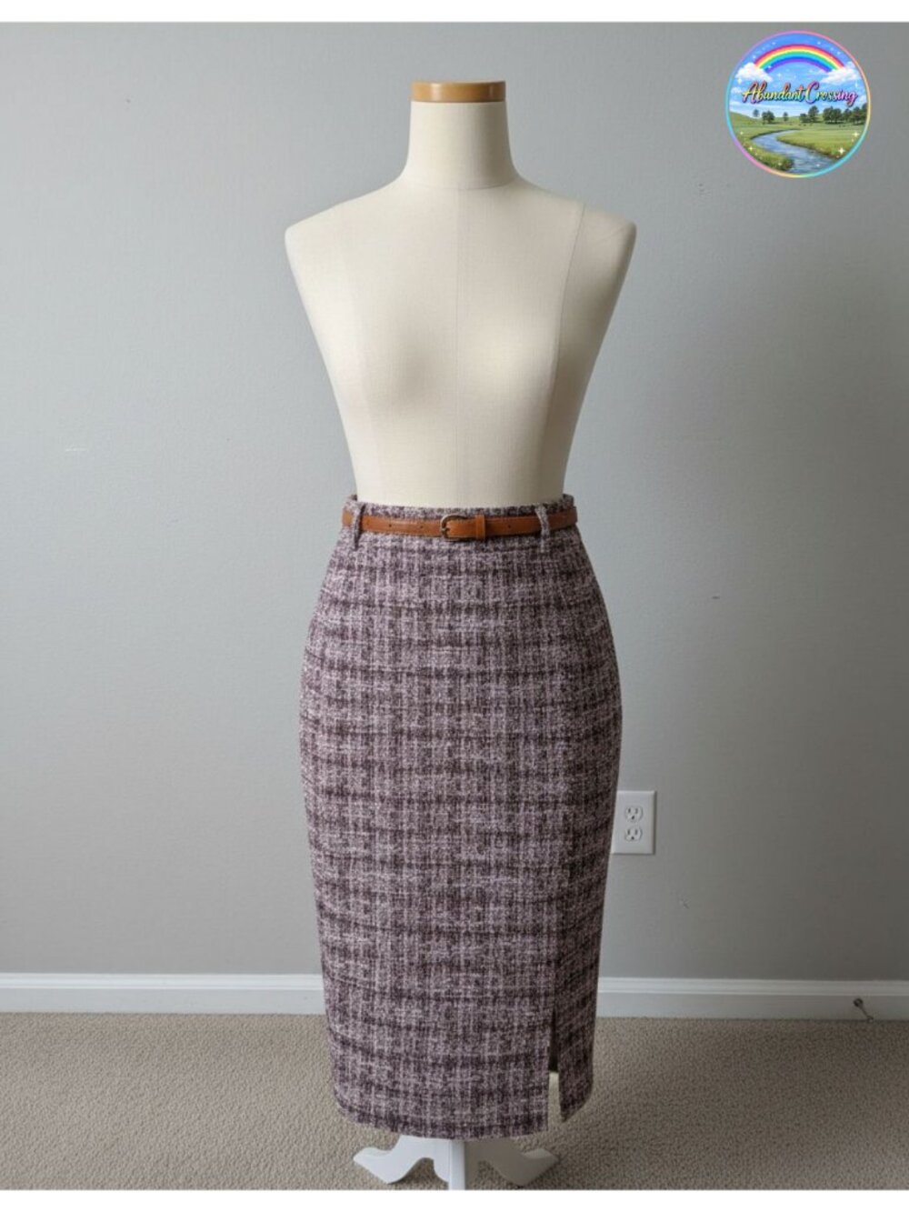 Tweed Pencil Skirt Knee Length Slit Bodycon Business Casual